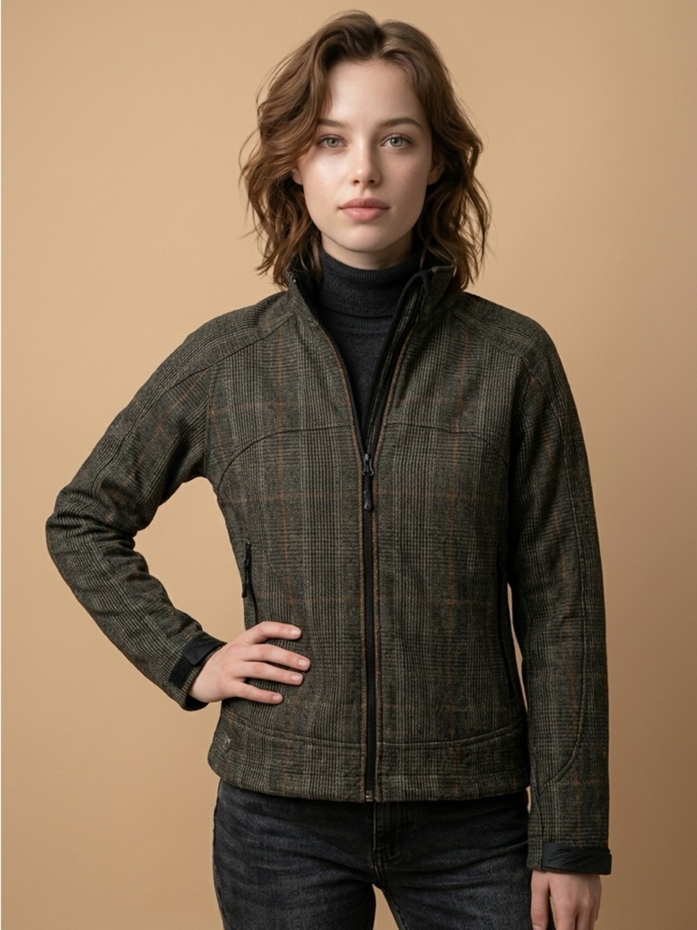 Stormtech Sporty Performance Athleisure  Brown Beige Plaid Fall Jacket Coat- S
